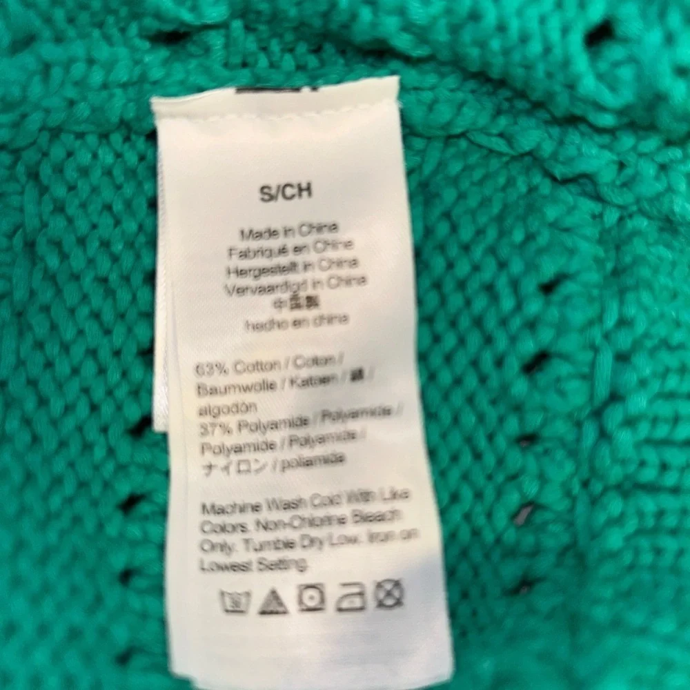 J. Crew Patina Green Balloon Sleeve Pointelle Crew Neck Sweater Sz S
